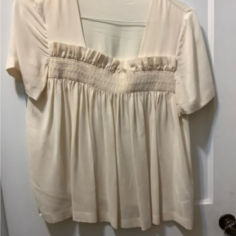 Stella McCartney Cream Smocked Empire Short-Sleeve Blouse